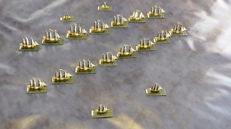 British fleet at sail in two divisions with smaller repeaters out to flanks