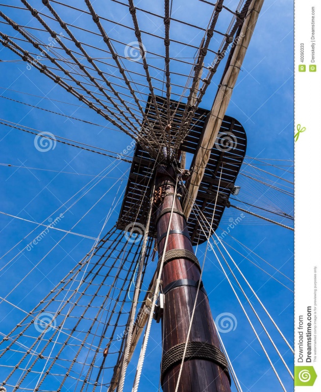 vintage sailing ship mast rigging historic viewed below against blue sky santissima trinidad ali